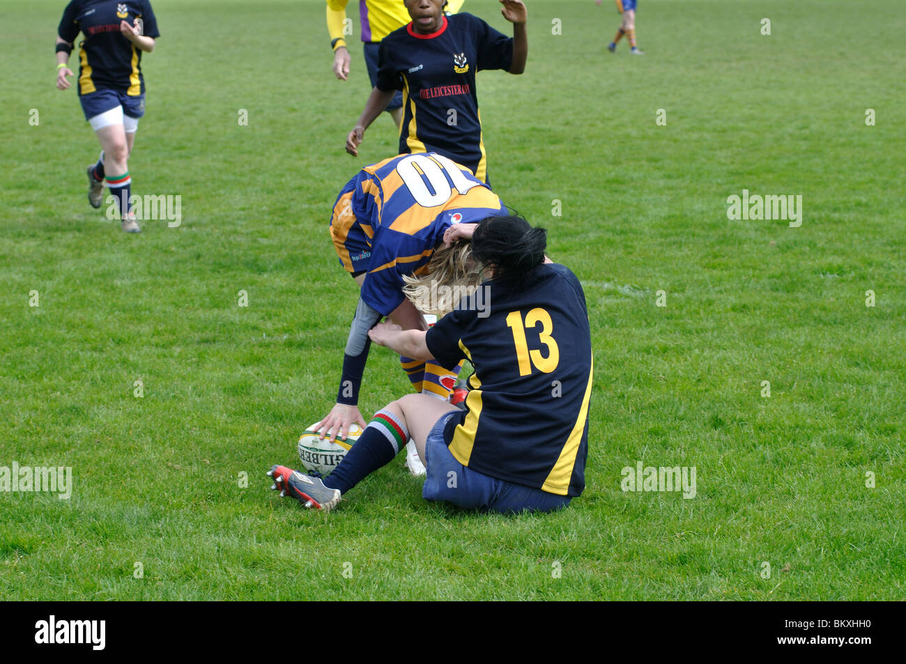Women`s Rugby Union player scoring a try Stock Photo Alamy